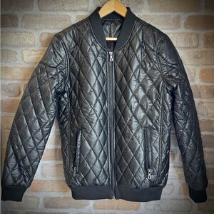 Sleek Black Quilted Bomber Jacket